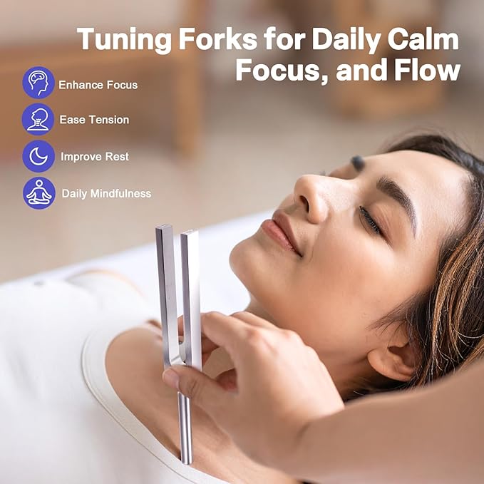 Tuning Fork Set – 128Hz 432Hz 512Hz 528Hz Weighted & Unweighted Frequency Tools with Activator, Mallet & Vegan Pouch – for Yoga, Meditation, Chakra, Ideal as a Gift