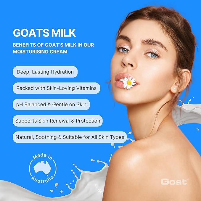 Goat Moisturizing Cream - Moisturizing Hand and Body Cream - Enriched Milk, Vitamin E, 100 ml, For Dry Itchy or Sensitive Skin, Made in Australia