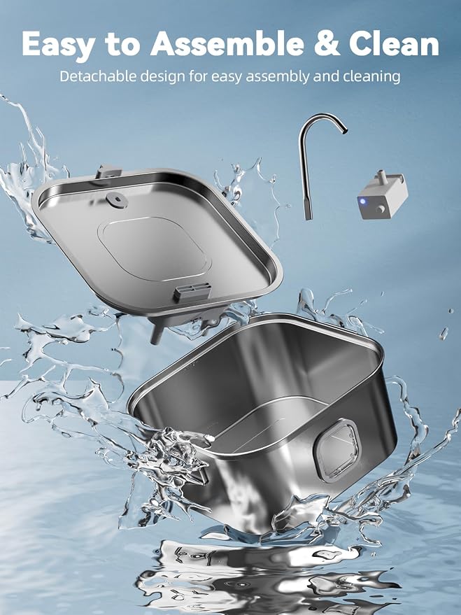 Dog Water Fountain Stainless Steel, 410oz/3.2Gal/12L Large Pet Water Fountain for Large Dog, Dog Water Bowl Dispenser with Water Level Window & LED Indicator, Super Quiet, with 2pcs Filters