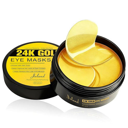 Juland Under Eye Patches 60PCS, 24K Gold Collagen Eye Mask for Puffy Eyes, Hydrating Eye Pads with Hyaluronic Acid, Vitamin C & Castor Oil, Anti-Aging Under Eye Treatment to Smooth Fine Lines, 1Pack