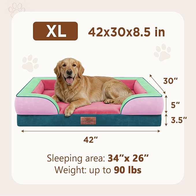Comfort Expression Orthopedic Dog Bed for Extra Large Dogs with Bolster | Waterproof Dog Couch Bed with Washable Cover & Non-Slip Bottom, Supportive Egg Crate Foam XL Pet Bed, 42x30 Inch