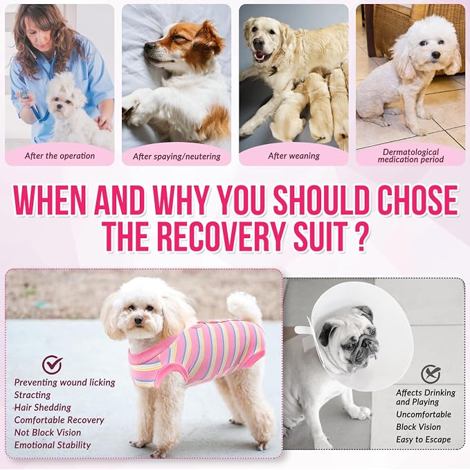 Lukovee Recovery Suit for Dogs, Onesie Spay Neuter Surgery Suit Female Male | Soft Cotton, Easy On Off, Abdominal Wounds Prevent Licking, Prevent Licking Wounds, Cone E-Collar Alternative (Pink, M)