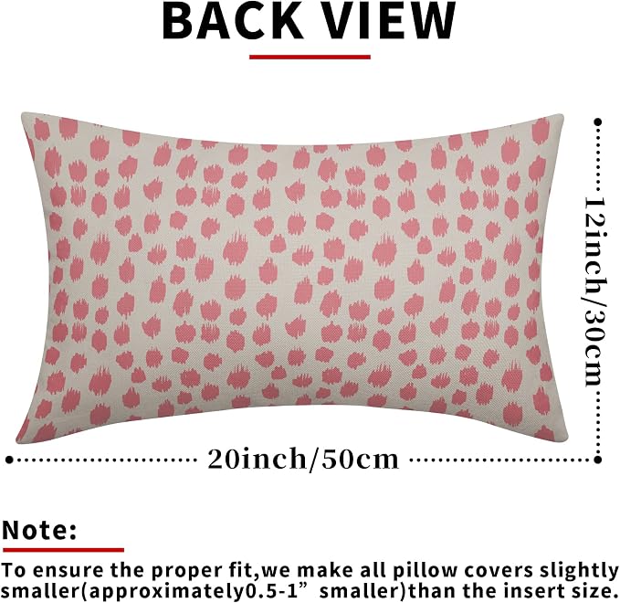 Pink Cream Boho Design Polka Dot Throw Pillows 12x20 Set of 2 Modern Brush Strokes Print Decorative Outdoor Pillowcase Lumbar Cushion Cover Linen Pillow Case for Home Sofa Couch Bed