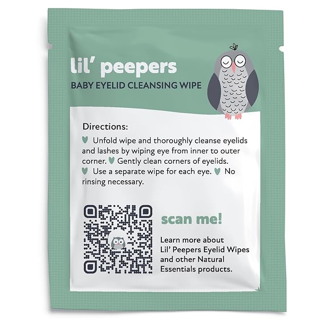 Natural Essentials Lil' Peepers Baby Eye Wipes and Eyelid Cleanser, Preservative-Free & Rinse-Free, Pediatrician Recommended Hypoallergenic Soft Eyelid Wipes for Babies, Kids & Adults, 30 Count (3pk)
