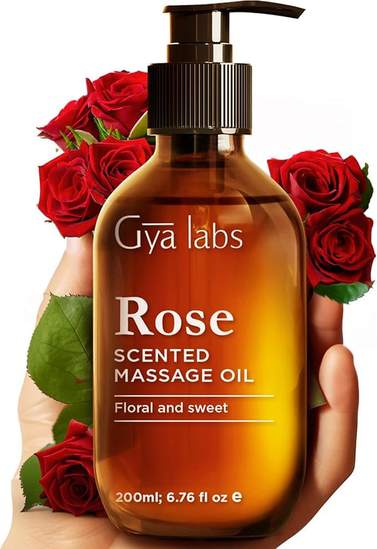 Gya Labs Rose Massage Oil - 6.76 Fl Oz - Non-Greasy Formula for Sore Muscles, Deep Relaxation & All Skin Types - Suitable for Men & Women