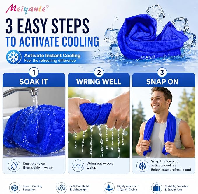 Cooling Towel for Neck and Face - 43.3" x 15.7" - Quick-Dry Microfiber - Ideal for Hot Weather, Gym, Fitness, Camping, Yoga Sport, Golf - Navy Blue