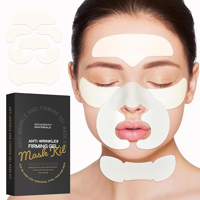 Enaskin Naturals Under Eye Patches for Dark Circles: Anti Wrinkle Firming Gel Mask Kit for Forehead, Eye, Face and Neck, 1 Kit (Ivory)