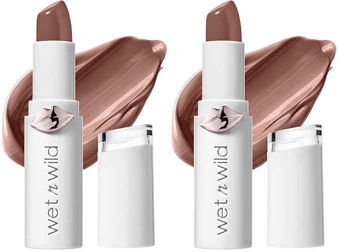 wet n wild Mega Last High-Shine Lipstick Lip Color, Infused with Seed Oils For a Nourishing High-Shine, Buildable & Blendable Creamy Color, Cruelty-Free & Vegan - Clothes Off (Pack of 2)