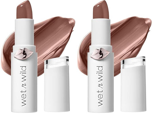 wet n wild Mega Last High-Shine Lipstick Lip Color, Infused with Seed Oils For a Nourishing High-Shine, Buildable & Blendable Creamy Color, Cruelty-Free & Vegan - Clothes Off (Pack of 2)