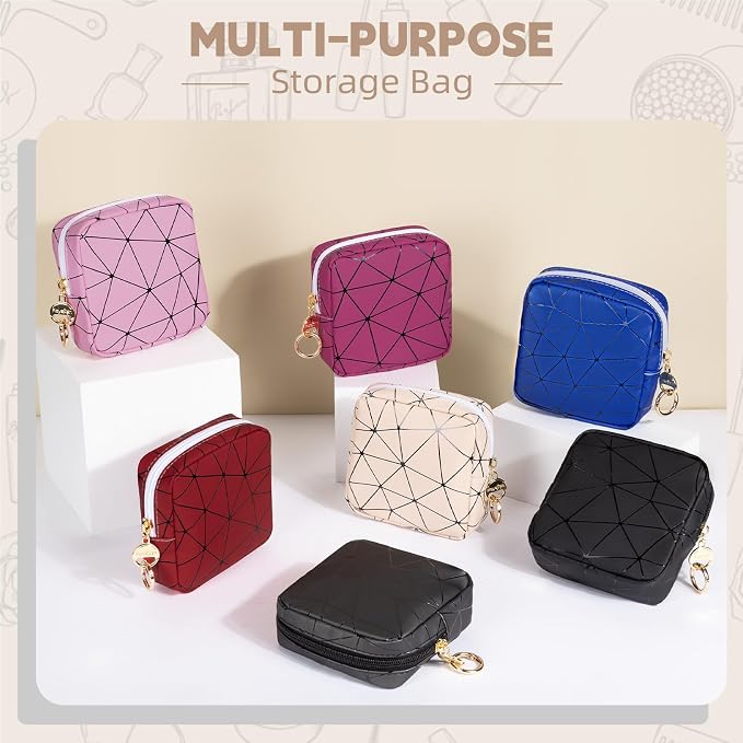 Period Bag for Teen Girls, PU Leather Sanitary Napkin Storage Bag, Menstrual Pad Bag Period Pouches Tampon Holder for Purse (Black)