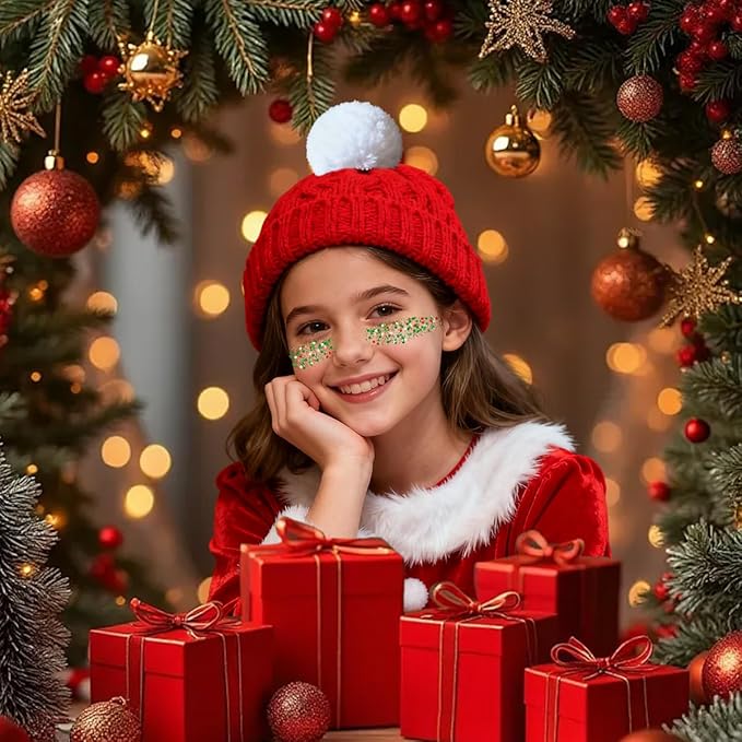 Mysense Red Silver and Green Body Glitter Stick, Christmas Makeup Face Hair Glitter for Kids Women, Stocking Stuffers Gifts Decorations, Sparkling Chunky Glitter Makeup, 0.56oz