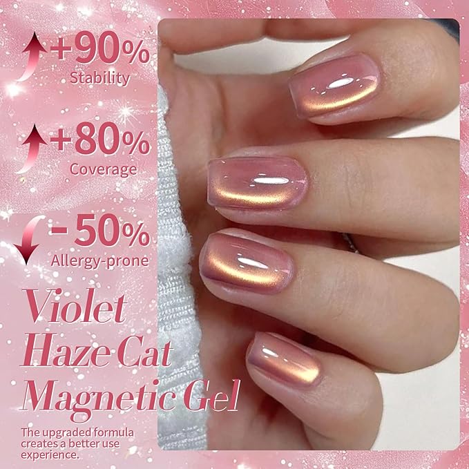 Born Pretty Cat Magnetic Eye Gel Nail Polish,Violet haze Jelly Glass Magnetic Gel Polish,Glitter Soak Off Nail Art Salon Manicure Home Gift 15ml