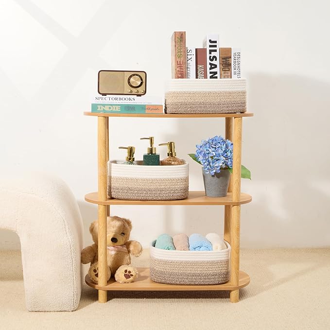 MiniArk Small Storage Baskets for Organizing | Closet Organizer Bins | Shelf Toy Basket | Woven Rope Baskets | Cube Decorative Box | Shallow Basket |11.5x7.5x4.7”| 4 Packs Gradient Brown
