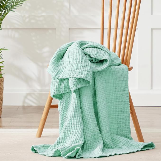 100% Cotton Muslin Blanket King 108" x 90", Breathable and Lightweight Cotton Throw Blanket for Bed, Soft Cooling Summer Gauze Blanket for Adults All Season, Mint