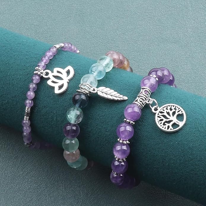 UEUC Tree of Life Yoga Healing Stone Bracelets,Multilayer Lotus Chakra Stone Reiki Bracelet Sets,Anxiety Crystal Natural Stone,for Women Stress Relief