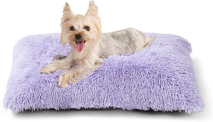 EHEYCIGA Fluffy Dog Crate Bed for Small Dogs, Plush Crate Pad, Purple | Calming Anti Anxiety Small Dog Bed, Washable Soft Warm Faux Fur Crate Mat with Non-Slip Bottom