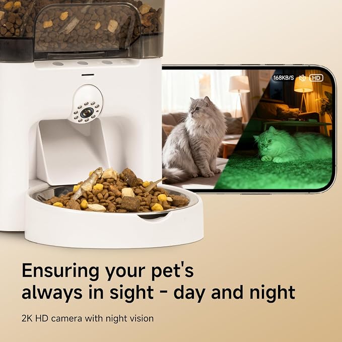 Automatic Cat Feeder with Camera, 6L Cat Food Dispenser, Scheduled Auto Pet Feeder, Smart App Remote Monitoring with Night Vision, 5G/2.4G WiFi, Low Food Alerts,2-Way Audio