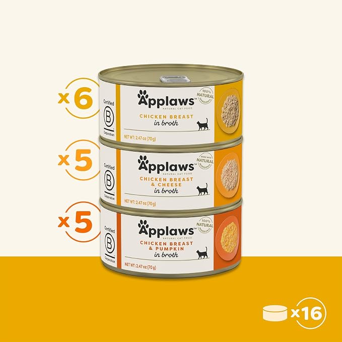 Applaws Chicken Variety in Broth Wet Cat Food 24-Pack 2.47 oz Cans | 100% Natural, High Quality Protein, Limited Ingredient, Grain Free, No Fillers, No Artificial Additives