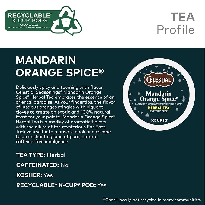 Celestial Seasonings Mandarin Orange Spice Herbal Tea, Single-Serve Keurig K-Cup Pods, 96 Count