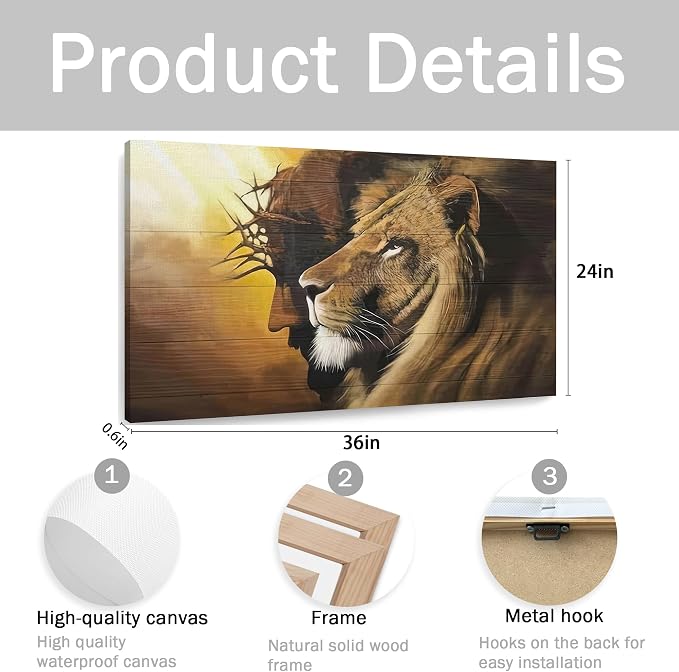 Fantasy Artists Framed Jesus Christ Canvas Wall Art The Lion of Judah Christian Painting Prints Biblical Wall Decor Religious Room Decor for Church Prayer Room Christian Schools Hospitals 20"x30"