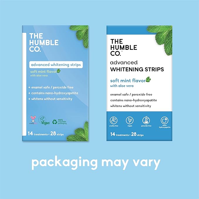 The Humble Co. Advanced Whitening Strips – Sensitive Teeth Whitening Strips, Enamel Safe and Peroxide Free for Sensitive Teeth, Vegan and Cruelty Free (14 Treatments, 28 Count)