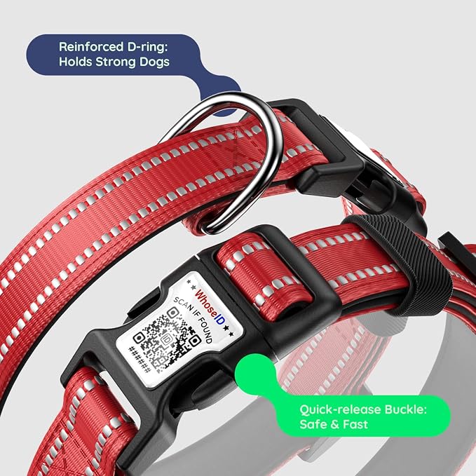 Premium Airtag Dog Collar，with IP68 Waterproof AirTag Holder,Red,L | Soft,Breathable,Nylon Padded,Reflective,Ultra-Durable Buckle,Adjustable,Comfortable for Small Medium Large Dogs