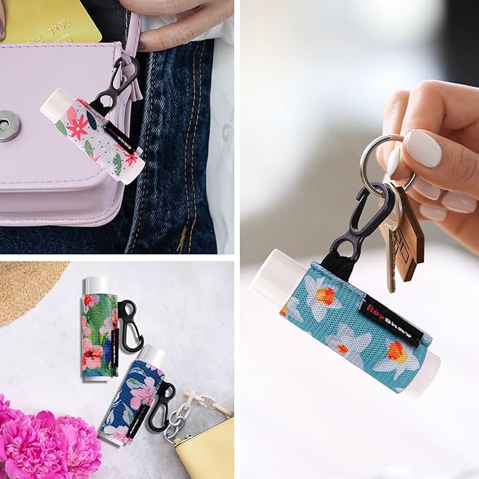 HEYSKAY 8PCS Lip Balm Keychain Holder Compatible with Chapstick, Stocking Stuffers Gifts Keychain Lip Gloss Holder Key Chain Lipstick Holder Sleeves