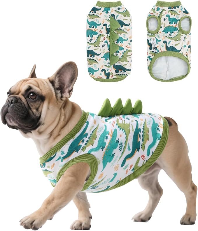 CuteBone Dinosaur Costume Dog Shirt, Stretchy Velvet T-Shirt Clothes for Medium Dogs, Soft & Breathable Pet Tee Outfit Frenchie Apparel for Daily Wear, Cozy Pullover Design Puppy Fashion COSBX03XL