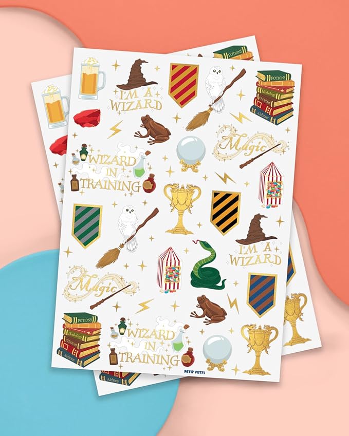 xo, Fetti Wizard Party Temporary Tattoos - 60 Gold Foil Styles | Magical Birthday Decorations, Magic Baby Shower Supplies, Wizardry Theme Favor, Kids Party Accessory