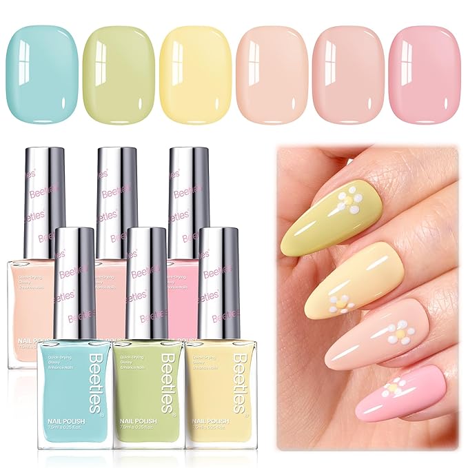 Beetles Pastel Nail Polish Set - Pistachio Whispers, 6 Colors Spring Nail Polish Quick Dry Set, Spring Nails Art, Long Lasting Manicure Salon DIY Home Easter Nails Gift for Her