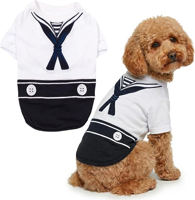Parisian Pet Sailor Dog Costume - 100% Cotton Dog Clothes for Large Dogs Boys - Lightweight, Breathable Puppy Outfits - Funny French Bulldog Clothes - Cute Navy Pet Shirt - Stretchy T Shirt for Dogs
