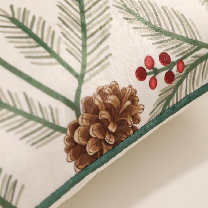 French Chrismas Velvet Throw Pillow Cover,Set of 2,18"x18"-Carol B | Vintage Square Pillow Cover,Concealed Zipper Design,Pinecones Pattern,Sofas,Bedroom,Living Room,Lounge Chairs,Decor