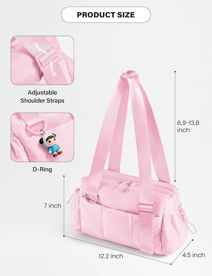 Uselike Small Gym Bag for Women, 7L Mini Duffle Bag for Travel, Lightweight Quilted Puffer Bag for Daily, Cute Shoulder Bag for Dance with Wet Pocket (Pink)