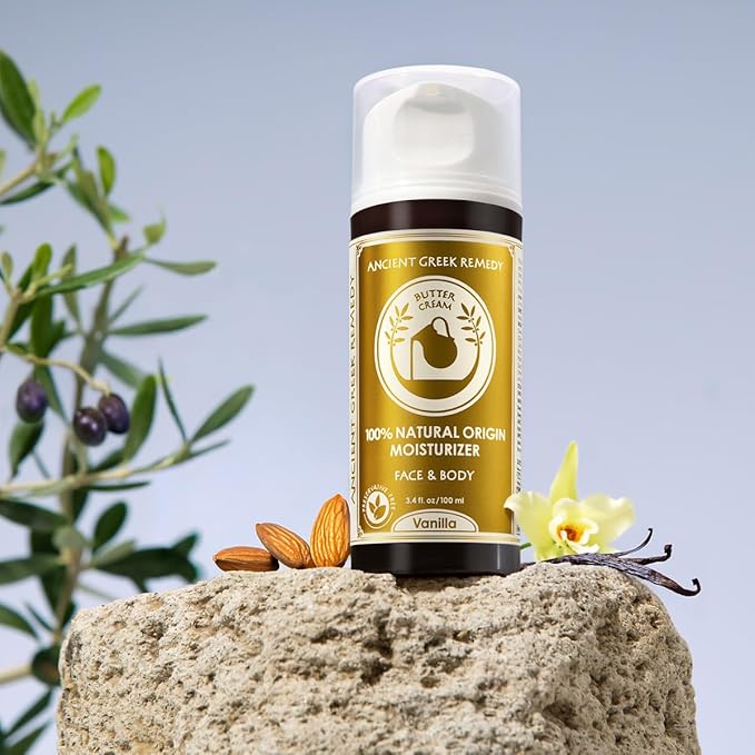 Ancient Greek Remedy Vanilla Butter Cream - Organic Body & Face Moisturizer with Sweet Almond, Jojoba & Rosehip Oils, 100% Natural Origin, Vegan, No Synthetic Fragrance 3.4 oz