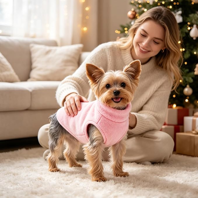 Idepet Dog Fleece Vest Sweater Zip Up Warm Pullover Dogs Jacket with D-Ring Leash Winter Cold Weater Coat Pet Sweatershirt Clothes Hoodie for Small Medium Dogs Boy Girl (Pink, M)