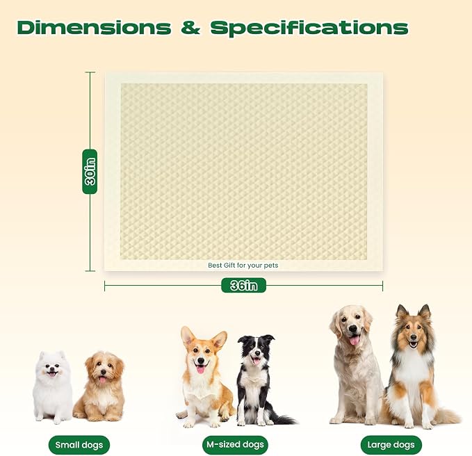 Puppy Pads Pee Pads for Dogs 30"x36" 50 Count with Tabs | Bamboo Training Pads Deodorizing Leakproof Quick Drying Dog Pee Pads Super Absorbent Full Edge-Wrapping Pee Pads