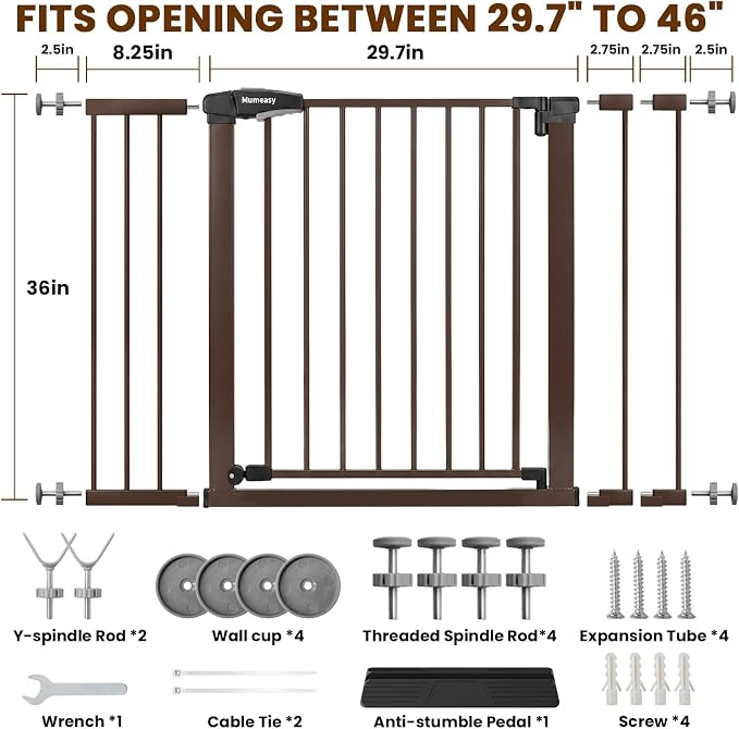 Mumeasy 36" Extra Tall Dog Gate, 29.7-46" Baby Gate for Stairs & Doorways