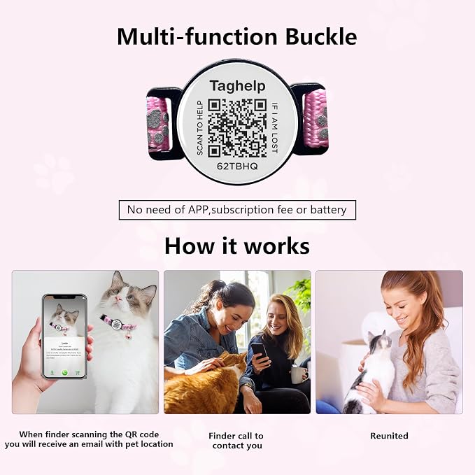Paw Print AirTag Cat Collar - Waterproof Breakaway Reflective Collar with Bell, Secure Apple Airtag Holder & Safety Buckle | Pet Supplies, Gifts for Cat Owners (Blue)