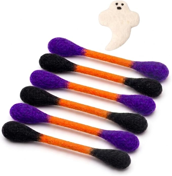 Glaciart One Halloween Cat Toys with Catnip – 7 Pack Felt Swab Cat Toys + Ghost Toy, Interactive Wool Cat Toys for Indoor Cats & Kittens, Handmade Natural Catnip Toys for Chase, Chew & Play