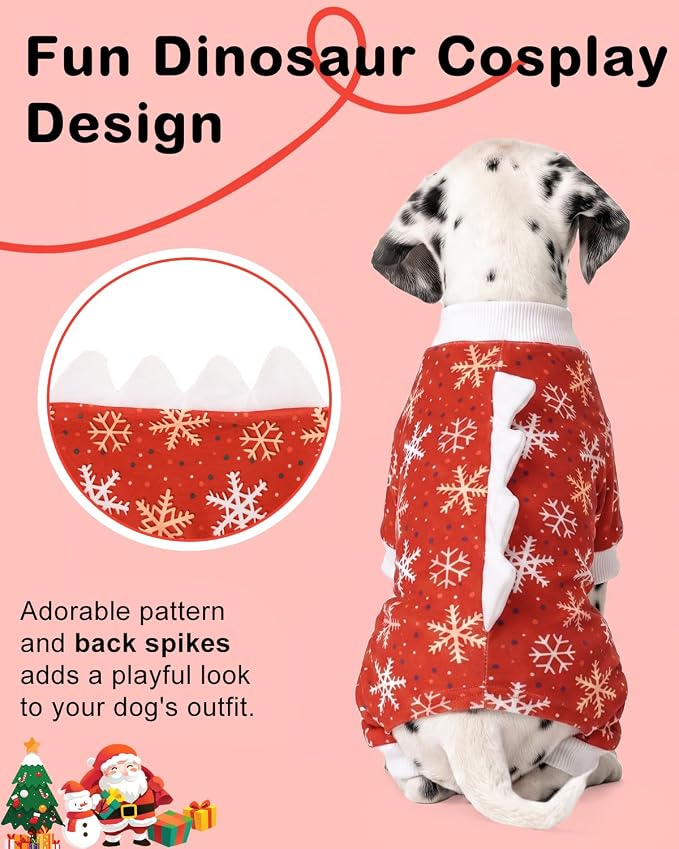 CuteBone Dinosaur Costume Halloween Christmas Dog Pajamas, Stretchy Spandex Crystal Velvet Sleepwear Coat for Small Dogs, Soft & Warm Pet Outfit Clothes for Cold Weather, Cozy Pullover Design COSP29L