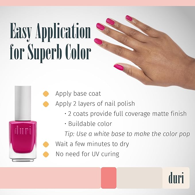 duri 626N Plum Seduction, Neon Fuchsia Nail Polish, Full Coverage, Matte Finish, Lasting, 0.45 Fl Oz