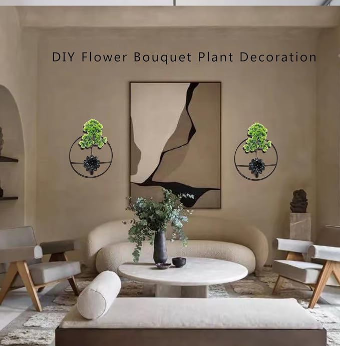 Metal Plants Wall Hanging Decor; Wall-Mounted Plants Wall; Plant Wall Decor; Metal Wall Hanging Vase for Living Room, Bedroom, Bathroom, Dining Room, Plant Wall-Mounted Decor (Black Large Flower)