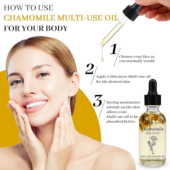 NP NATURES PHILOSOPHY Chamomile Multi-Use Oil for Face, Body and Hair - Organic Plant Fragrant Essential Oil for Dry Skin, Scalp and Nails - 2 Fl Oz