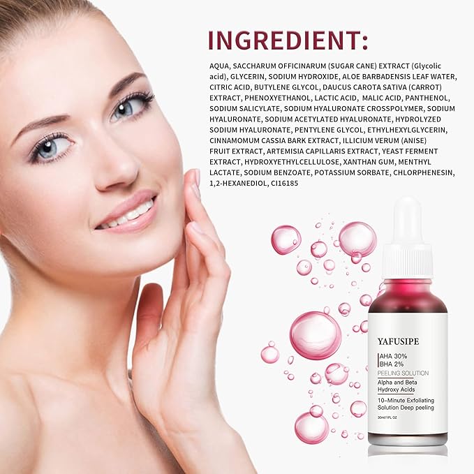 AHA 30% + BHA 2% Peeling Solution Exfoliating Chemical Skin Peel for Face at Home Facial Mask Red Peeling BHA Liquid Exfoliant Acid Peels Salicylic Acid Exfoliators Acid Peel for Face 1Floz