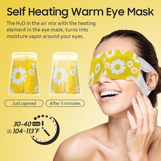 20 Packs Steam Eye Mask, Heated Eye Mask Warm Compress for Eyes, Disposable Self Heating Steam Mask for Home, Sleep, Spa, Travel Essentials & Relaxation Gifts for Women (Chamomile)