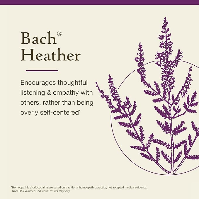 Bach Original Flower Remedies, Heather - Empathize & Listen - Natural Homeopathic Flower Essence for Emotional Balance - Vegan, Gluten Free, Sugar Free - 20mL Dropper