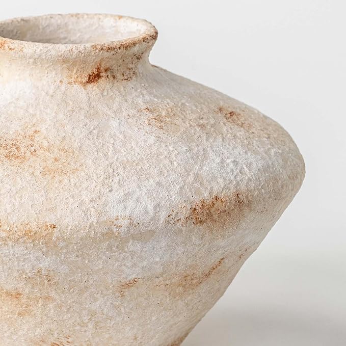 Rustic Ceramic Flower Vase, YBX White Ceramic Vase 5.6 Inches, Retro Distressed Textured Pottery Small Vase, Farmhouse Decorative Vases for Home Decor, Centerpieces, Hallway, Shelf Decorations, White