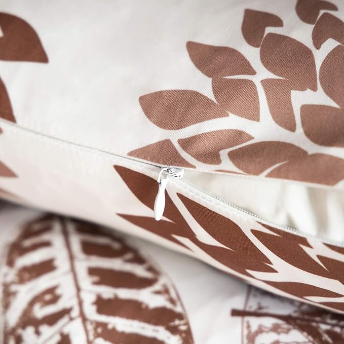 Phantoscope Set of 4 New Living Series Leaf Geometric Caramel Throw Decorative Pillow Cover Cushion Cover 18 x 18 inches 45 x 45 cm