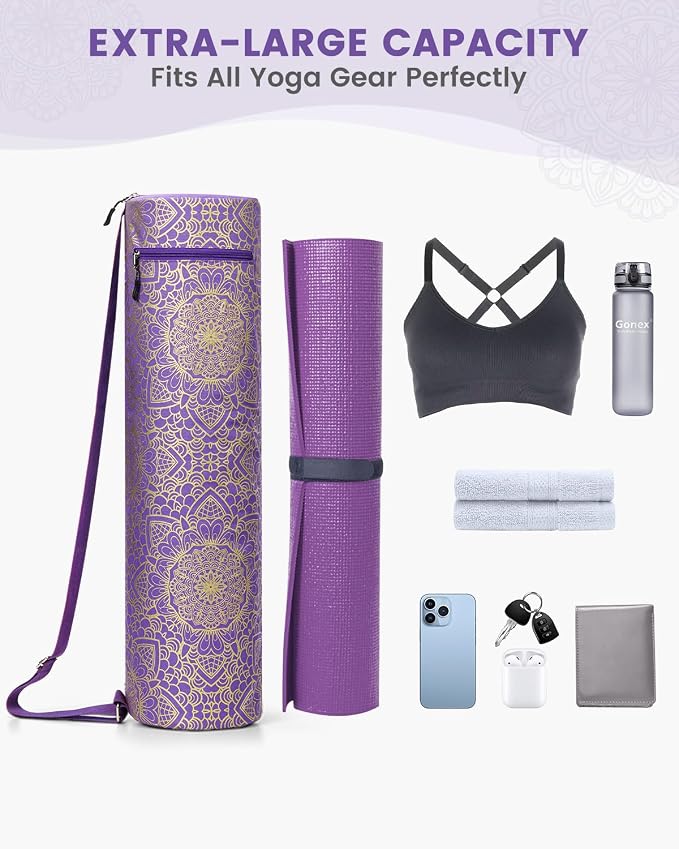 Gonex Yoga Mat Bag, Yoga Mat Carrier Full-Zip Exercise Yoga Mat Carry Bag for Women Men with 2 Multi-Functional Storage Cargo Pockets Extra Wide Adjustable Shoulder Strap