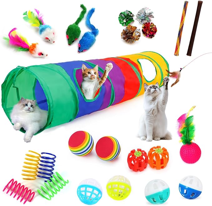 iCAGY 25 Pcs Cat Toys Set, Cat Tunnel Toy for Indoor Cats, Kittens